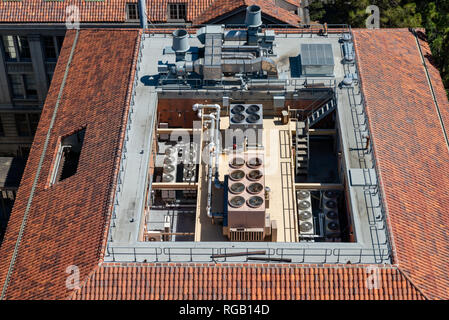 view on a roof with air conditioning from high above Stock Photo