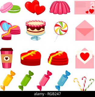 17 colorful cartoon romantic food elements Stock Vector