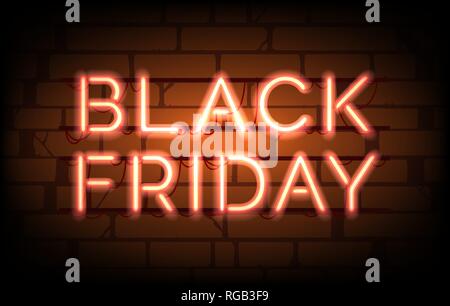 Black friday neon. Shiny holiday light sale tag, roadside horizontal brightness neon symbol for discounts night, vector illustration Stock Vector