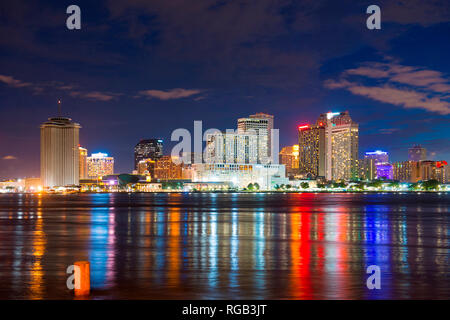 New Orleans skyline at twilight on Mississippi River in New Orleans, Louisiana, USA. Stock Photo