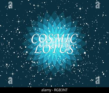 Ornate geometric lotus flower esoteric symbol on mystical starry night sky Stock Vector