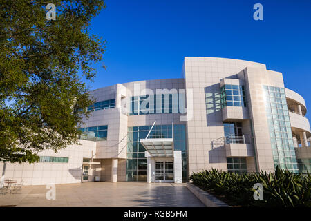 June 8, 2018 Los Angeles / CA / USA - Entrance to the Research Institute building at Getty Center, designed by architect Richard Meier Stock Photo