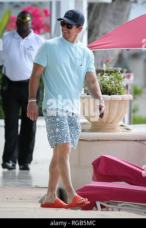 Mark Wahlberg seen outside the Sandy Lane Hotel with his wife Rhea Durham in Barbados - Barbados  Featuring: Mark Wahlberg Where: Barbados, Barbados When: 28 Dec 2018 Credit: WENN.com Stock Photo