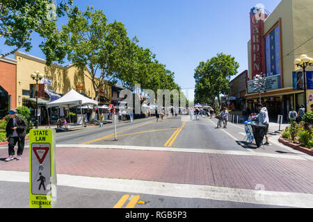 June 16, 2018 San Jose / CA / USA - People visiting the “Dancin’ On The Avenue” Live Music Block Party in downtown Willow Glen, South San Francisco Ba