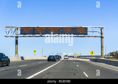 June 23, 2018 Martinez / CA / USA - Fastrak Cash OK sign at the toll ...