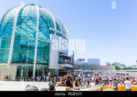 June 30, 2018 San Jose / CA / USA - People gathered in front of the City Hall for the 'Families belong together' rally held in downtown San Jose, a sa Stock Photo