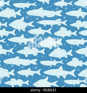 Vector silhouettes of fishes, background with seamless pattern Stock Vector