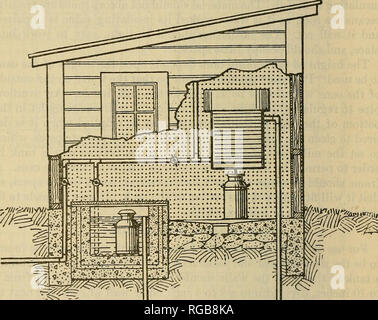 . Bulletin of the U.S. Department of Agriculture. Agriculture; Agriculture. 16 BULLETIN" 1U, U. S. DEPARTMENT OF AGRICULTURE. ground to the top of tank is required. If built entirely above the ground a complete outside form is necessary. After the outside forms are in place pour 4 inches of concrete in the bottom. On this concrete set the inside form, leaving a space of from 2 to 4 inches between the forms, depending on the thickness of the outside wall. After the concrete is set remove the inside form and coat the inside walls and floor with hot asphalt or tar. The sheets of insulation s Stock Photo