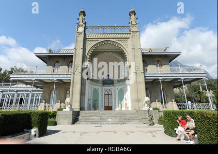 Oriental style southern garden facade of Vorontsov Palace in Alupka, Crimea, Ukraine. October 1st 2008, built 1828 to 1848 designed by Edward Blore an Stock Photo