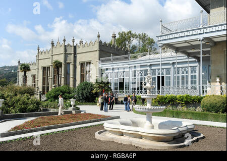 Oriental style southern garden facade of Vorontsov Palace in Alupka, Crimea, Ukraine. October 1st 2008, built 1828 to 1848 designed by Edward Blore an Stock Photo