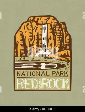 Mountains logo. Camping label. . Trip in the forest, outdoor and adventure and pine trees. Colored badge on the chalkboard. Hand drawn vintage pin. Stock Vector