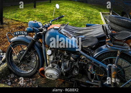 Vintage old Kawasaki motorcycle with sidecar Stock Photo - Alamy
