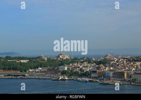 Istanbul, Turkey - Panoramic view of Istanbul. From Historic Galata Tower of  top, bird's eye view of Istanbul. Stock Photo