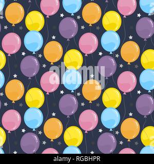 Seamless pattern with balloons party element in flat style.Endless texture for celebration design.Vector air balloons Stock Vector