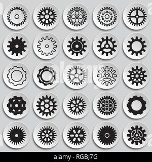 Gear icons set on plates background for graphic and web design, Modern simple vector sign. Internet concept. Trendy symbol for website design web button or mobile app. Stock Vector