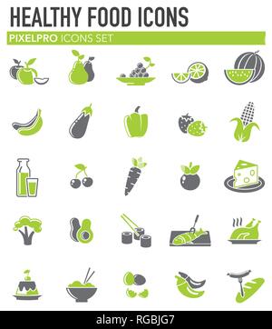 Healthy food grey green icons on white background for graphic and web design, Modern simple vector sign. Internet concept. Trendy symbol for website design web button or mobile app. Stock Vector