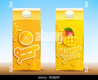 Set of two juice tetra packs with different tastes Stock Vector