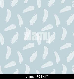 Feathers seamless vector pattern on a blue Stock Vector