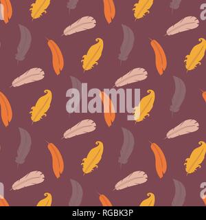 Vector feathers pattern isolated on a brown background. Stock Vector