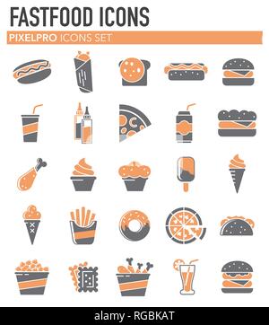 Fasfood grey orange icons set on white background for graphic and web design, Modern simple vector sign. Internet concept. Trendy symbol for website design web button or mobile app. Stock Vector