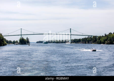 1000 Islands Region, Ontario, Canada, June 17, 2018: 1000 Islands International Bridge is a system of five bridges over the Saint Lawrence River Stock Photo