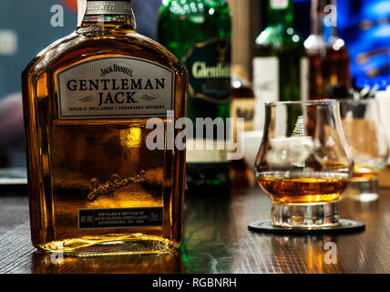 Gentleman Jack  Jack Daniel's bourbon seen at the bar counter Stock Photo