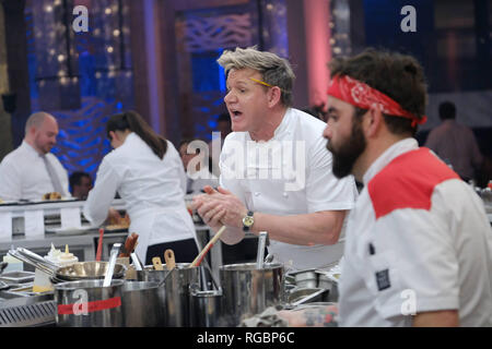 Hell S Kitchen L R Chef Ramsay And Contestant Melanie During Dinner Service In 4 Chefs Compete Episode Of Hell S Kitchen Stock Photo Alamy