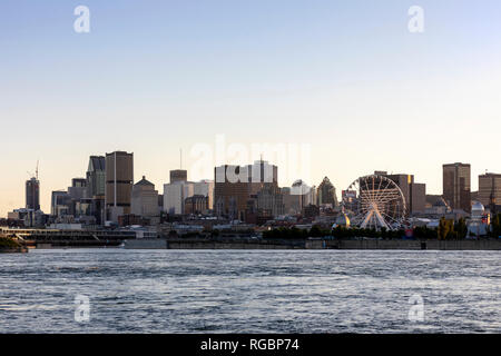 Montreal, Quebec, Canada, June 22, 2018: Downtown view from Sante Helene Island across St Lawrence River Stock Photo