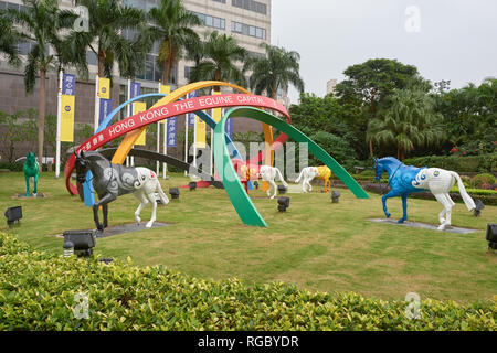 HONG KONG - CIRCA DECEMBER, 2015: horse statues in Hong Kong. Stock Photo