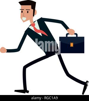 Happy businessman running with briefcase to job fair vector ...