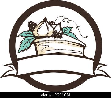Blackberry and meringue cake slice. Cake for your logo. vector icon Stock Vector