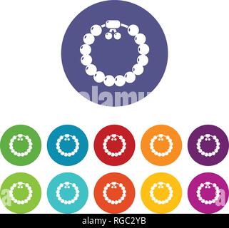Charming gemstone bracelet icons set vector color Stock Vector