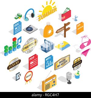 Dj icons set, isometric style Stock Vector