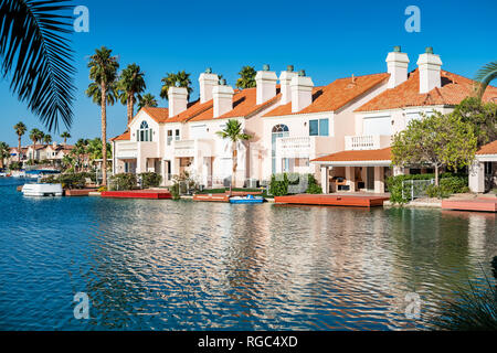 Affluent houses on Sahara Lake in Las Vegas Nevada USA Stock Photo