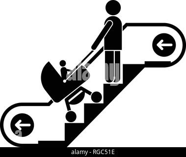 Woman baby pram escalator icon, simple style Stock Vector
