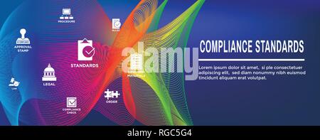 In compliance web header banner with icon set - shows a company passed inspection Stock Vector