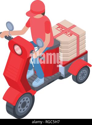 Pizza motorbike delivery icon, isometric style Stock Vector
