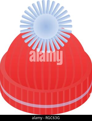 Red winter hat icon, isometric style Stock Vector