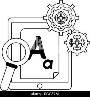 Tablet and magnifying glass black and white Stock Vector Image & Art ...