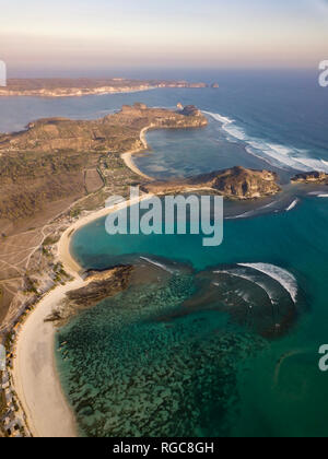 Indonesia, Lombok, Aerial view of Tanjung Aan beach Stock Photo