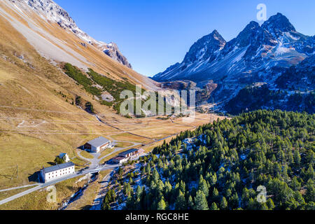 Switzerland, Grisons, Albula Valley, Albula Pass road, Aerial view Stock Photo