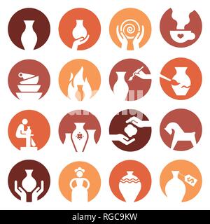 Ceramic dishes set, cups, pots, and bowls. Pottery line icons, isolated vector illustration. - Vector Stock Vector