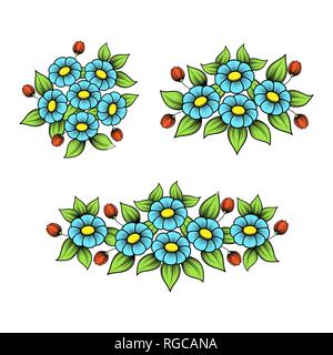 Set of three bright color bouquets with daisies Stock Vector