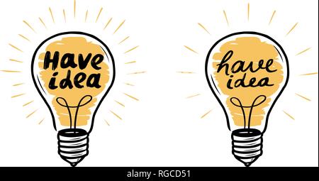 Light bulb. Have idea, lightbulb banner. Lettering vector illustration Stock Vector