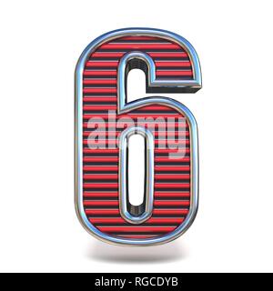 Metal red lines font Number SIX 6 3D render illustration isolated on white background Stock Photo