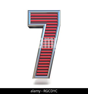 Metal red lines font Number SEVEN 7 3D render illustration isolated on white background Stock Photo