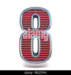 Metal red lines font Number EIGHT 8 3D render illustration isolated on white background Stock Photo