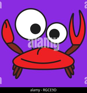 Crab in cartoon style. On color background, vector illustration Stock Vector