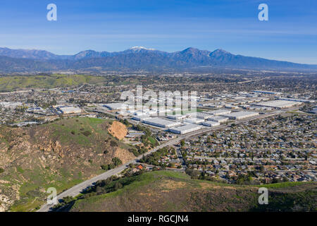 Aerial view of mount mt. Baldy with some building at Pomona area, California Stock Photo
