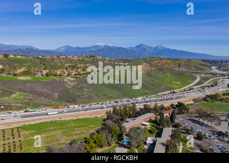 Aerial view of highway and cityscape of Pomona at California Stock Photo